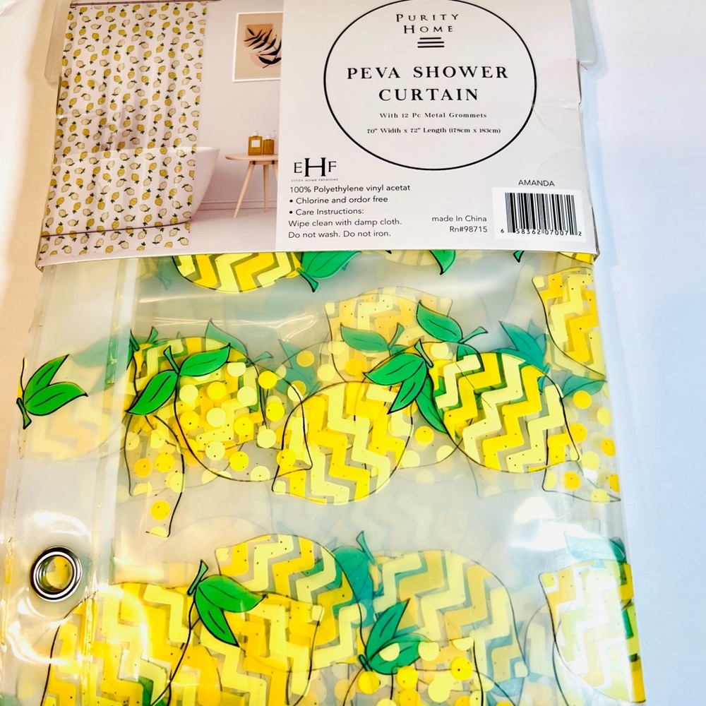 Lemons Peva Shower Curtain Polka Dots Zigzag Patterns Metal Grommets Bright